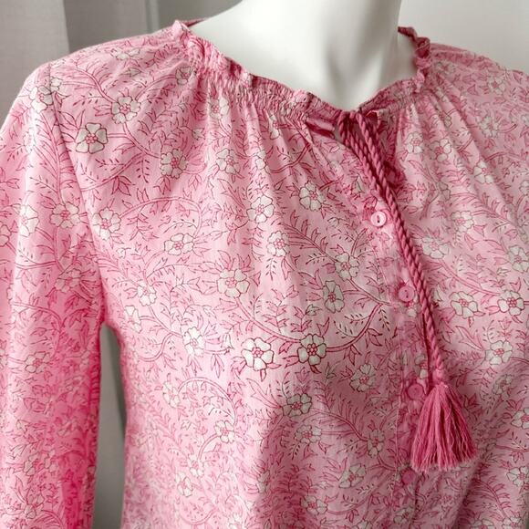 India Collection by Emerson Fry Crocus Bardot Pink Floral Balloon Sleeve Top S - Picture 5 of 13